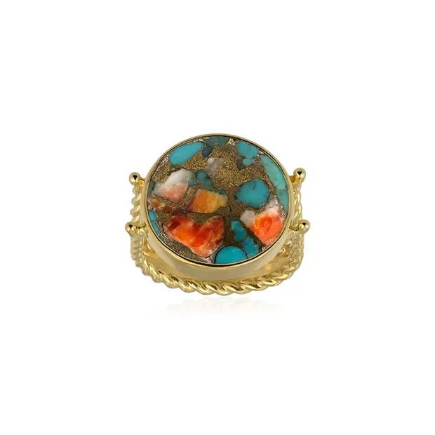 Ring Mohave stone (rec.), round (18mm), size 57 (18), gold-plated | Marco Schreier