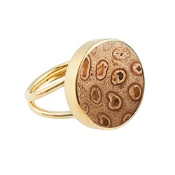243009250033 Petrified Coral (Druzy) ring, round (20mm), gold-plated, size 54 (17) | Marco Schreier