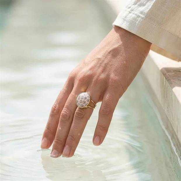 Anello Corallo pietrificato (Druzy), rotondo (20 mm), placcato oro, misura 57 (18) | Marco Schreier