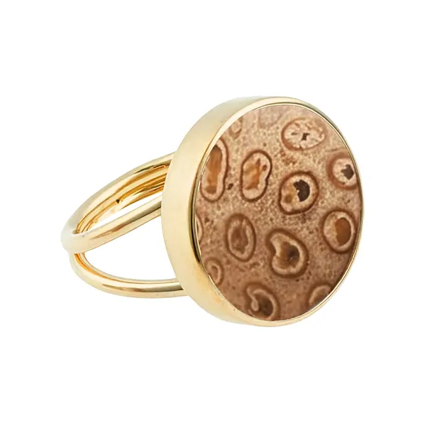 Petrified Coral (Druzy) ring, round (20mm), gold-plated, size 57 (18) | Marco Schreier