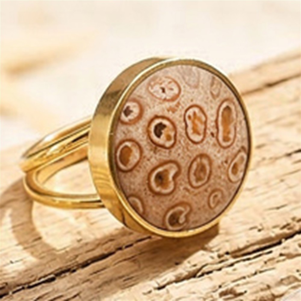 Petrified Coral (Druzy) ring, round (20mm), gold-plated, size 63 (20) | Marco Schreier