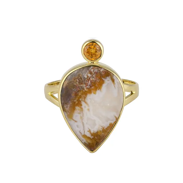 Anello Caramel-Druzy, goccia, granato, misura 63 (20), placcato oro | Marco Schreier