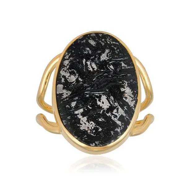 Ring Palmholz schwarz/weiß, Oval (22 x 15mm), vergoldet, Größe 57 (18) | Marco Schreier