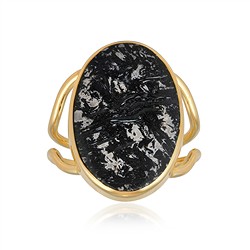 243009250092 Anello in legno di palma nero/bianco, ovale (22 x 15 mm), placcato oro, misura 60 (19) | Marco Schreier