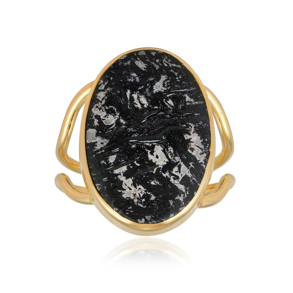 Bague en bois de palmier noir/blanc, ovale (22 x 15mm), doré, taille 60 (19) | Marco Schreier