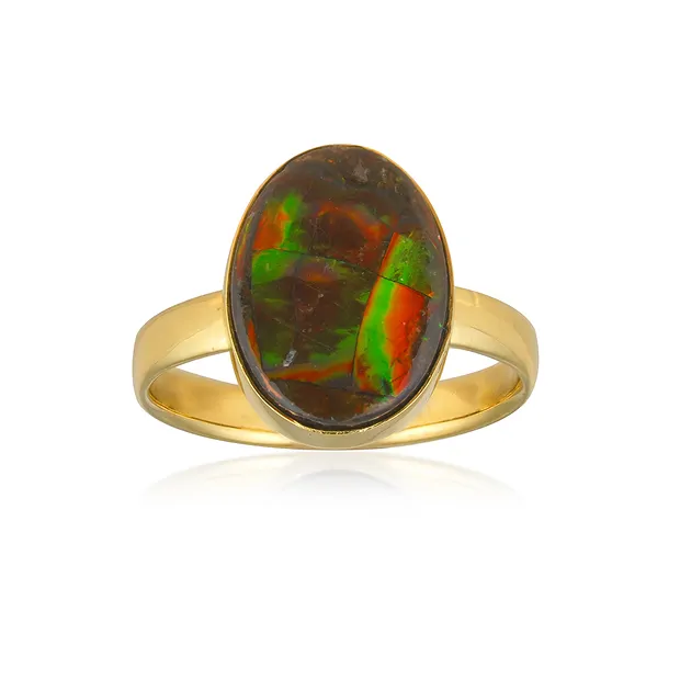 Anillo ovalado de Ammolita (16 x 12 mm), talla 63 (20), chapado en oro | Marco Schreier