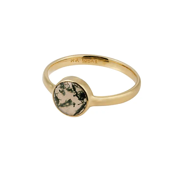 Bague en agate mousse, ronde, taille 63 (20), plaquée or | Marco Schreier