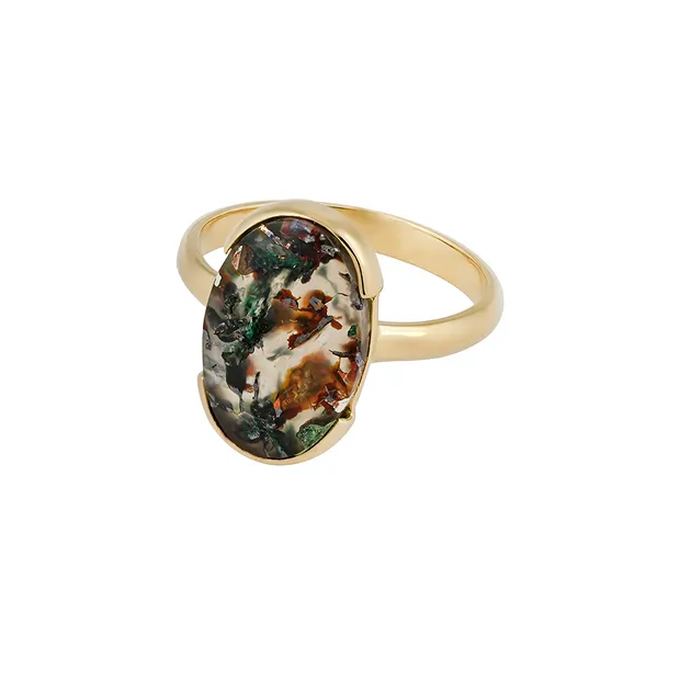 Anello con calcedonio Venus, ovale (17 × 11 mm), misura 63 (20), placcato in oro | Marco Schreier