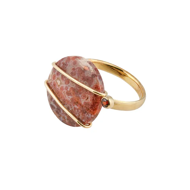 Ring Ozean-Jaspis (rot), Granat, rund, Größe 54 (17), vergoldet | Marco Schreier
