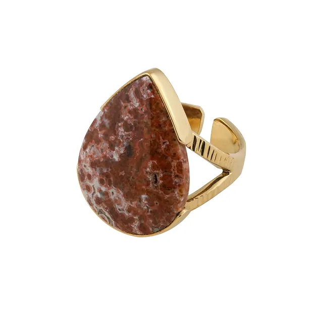 Ring Ozean-Jaspis (rot), Tropfen, Größe 60 (19), vergoldet | Marco Schreier