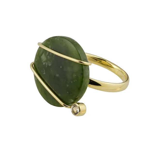 Anello in Nefrite, rotondo, misura 54 (17), placcato in oro | Marco Schreier