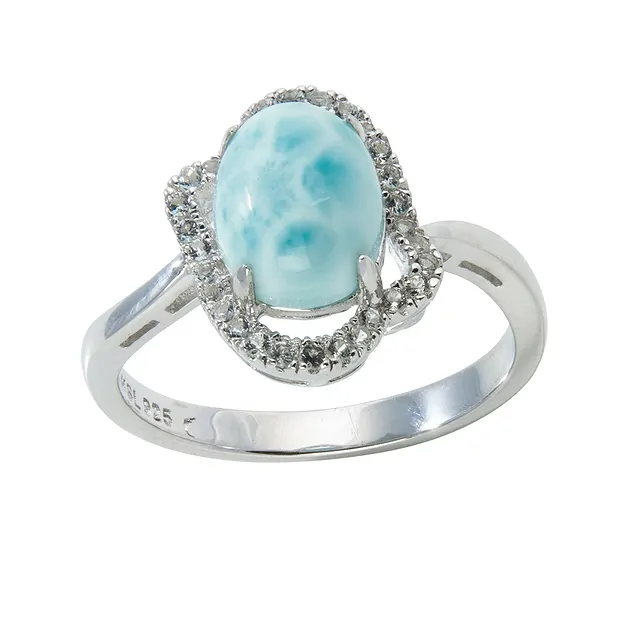 Anello Larimar, ovale (9 x 7 mm), topazio, rodiato, serie 9, misura 62 | Marco Schreier