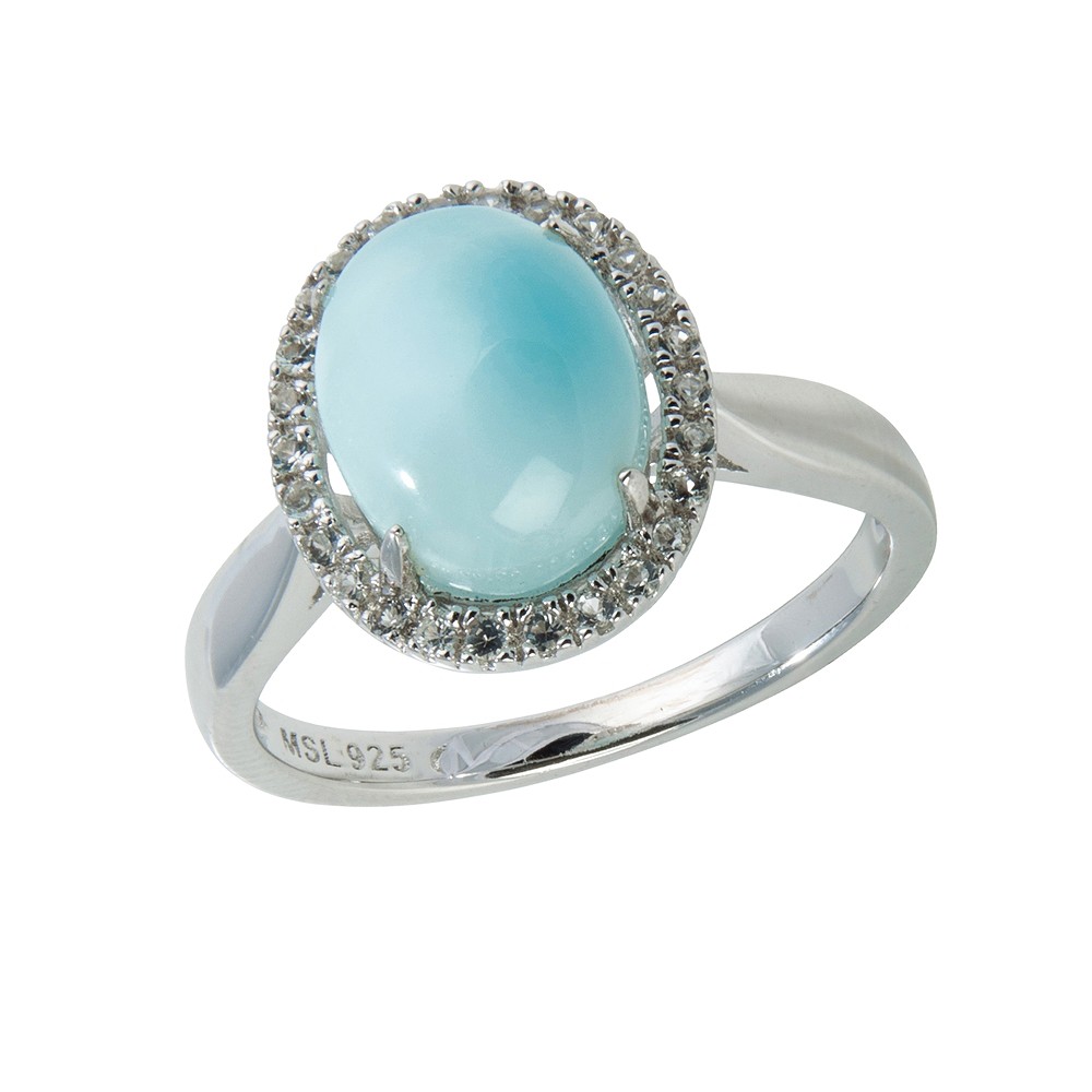 Ring Larimar, Oval (10 x 8mm), Topas, rhodiniert, Größe 57 | Marco Schreier