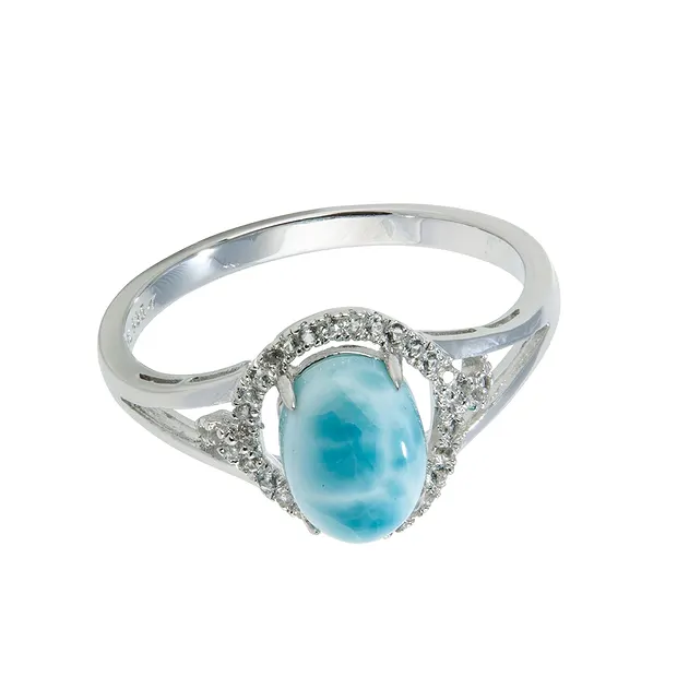 Ring Larimar, Oval (9 x 7mm), Topas, rhodiniert, Größe 52 | Marco Schreier