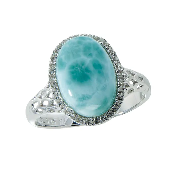 Ring Larimar, Oval (14 x 10mm), Topas, rhodiniert, Größe 62 | Marco Schreier