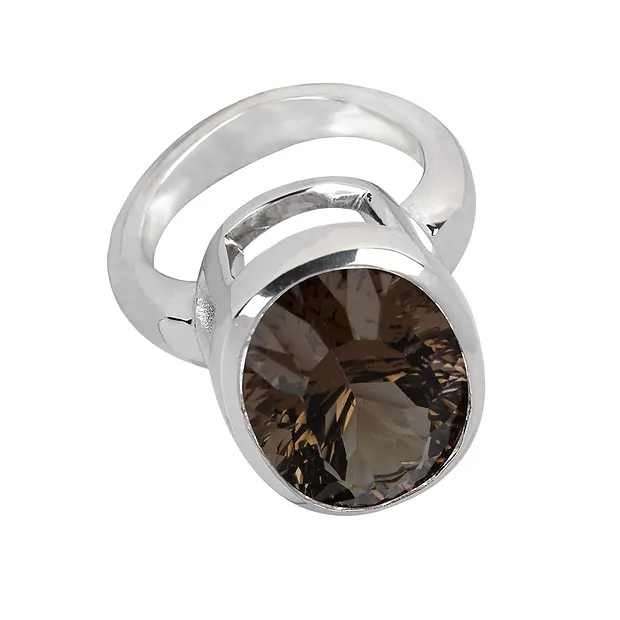 Ring Smoky Quartz oval, faceted, silver rhodiniert, size 55 | Marco Schreier