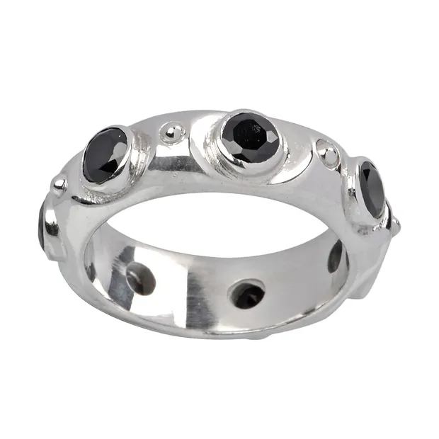 Spinel ring (black), size 61, rhodiniert | wholesaler gems & healing stones