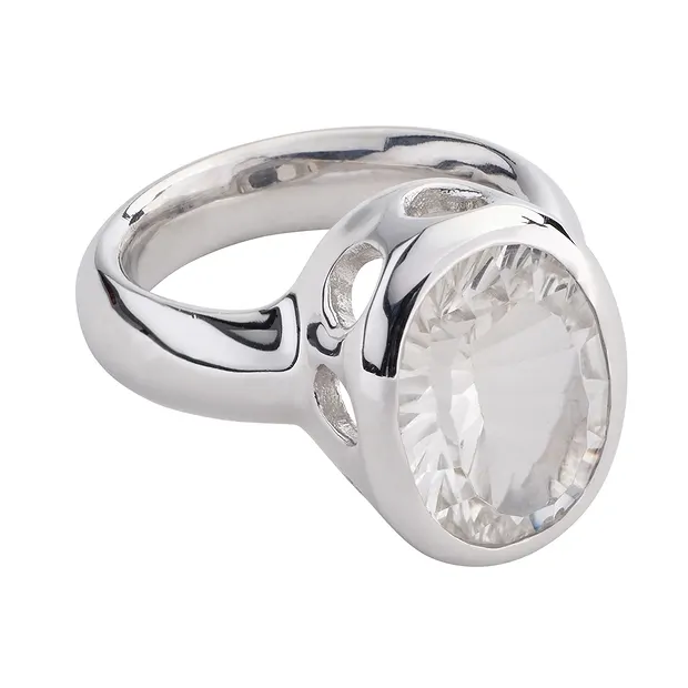 Rock Crystal oval ring, faceted, size 61, rhodiniert | Marco Schreier