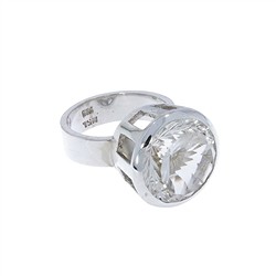 243018160138 Bague Cristal de roche ronde, facettée, taille 57, rhodiée | Marco Schreier