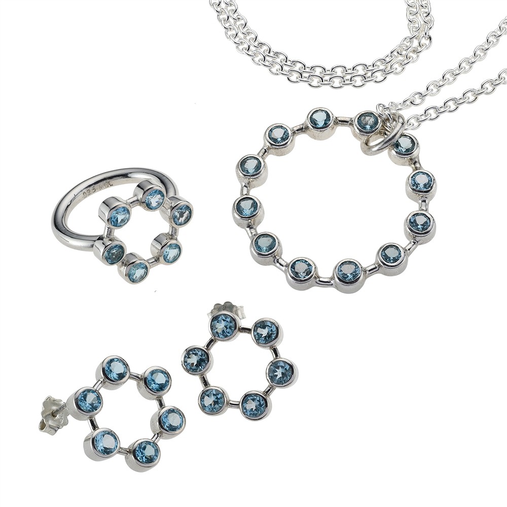 Ring Topas blau (Kreis), Größe 55, rhodiniert | Edelsteine, Heilsteine & Schmuck