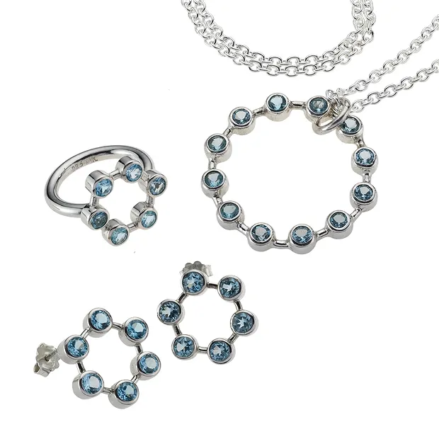 Ring Topas blau (Kreis), Größe 59, rhodiniert | Edelsteine, Heilsteine & Schmuck