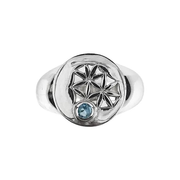 Bague motif fleur Topaze (bleue), taille 57, rhodiée | Marco Schreier