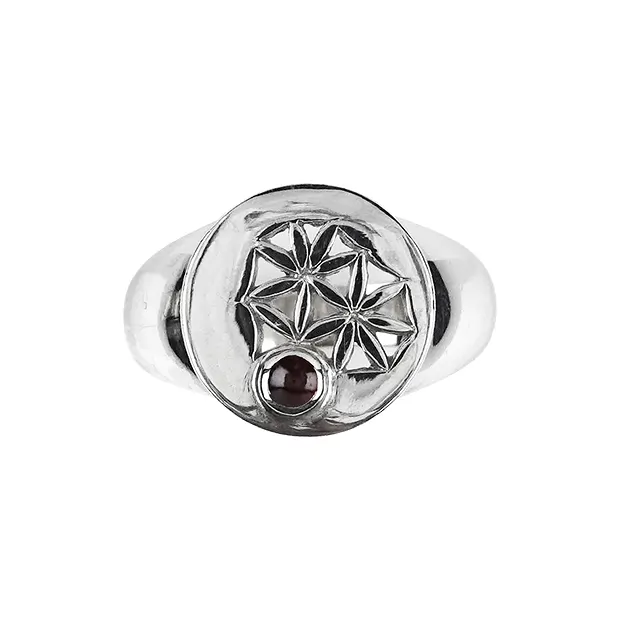 Ring Blütenmotiv Granat, Gr. 53, rhodiniert  | Edelsteine, Heilsteine & Schmuck