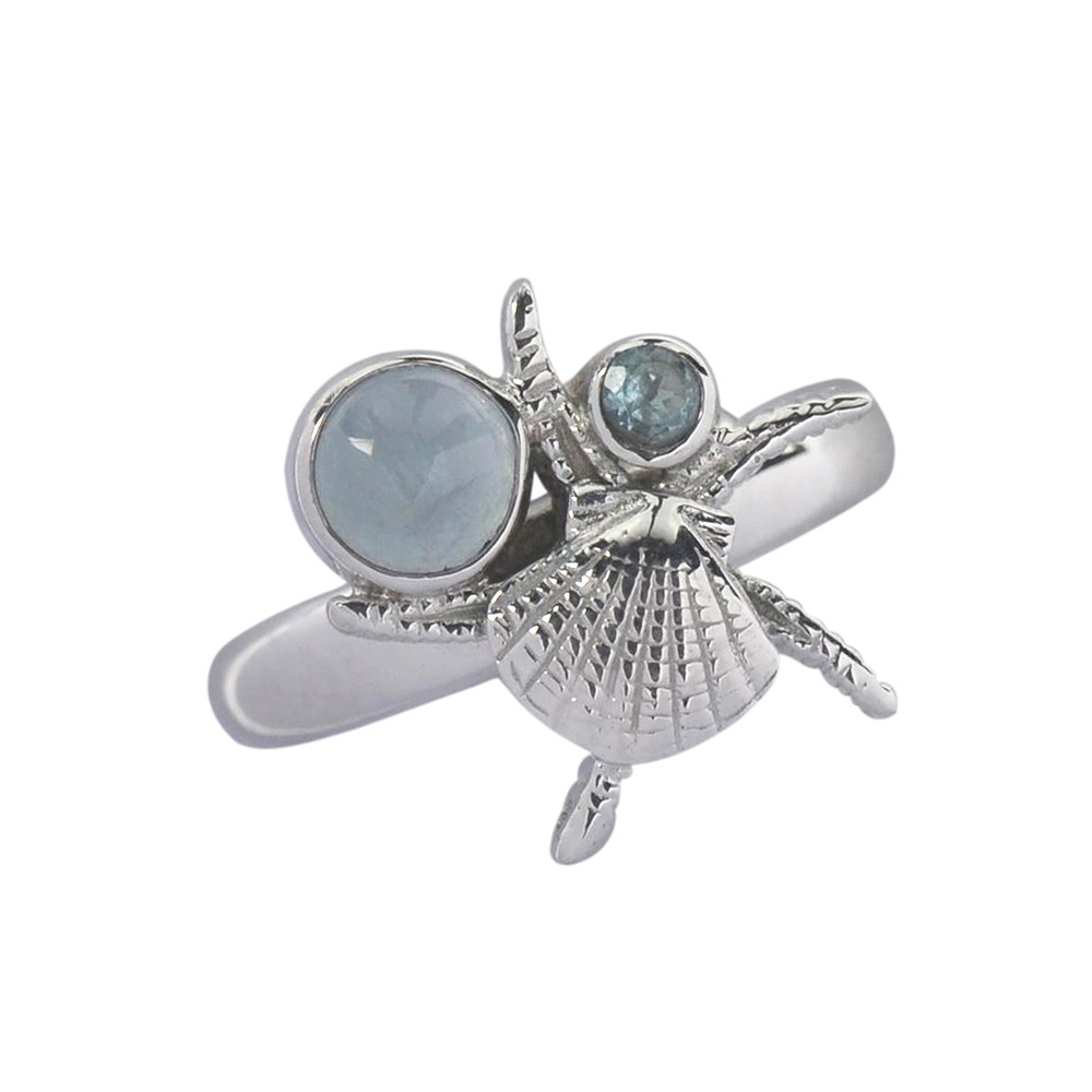 Anillo "Sea Life" Aguamarina, topacio, talla 61, rodinado | Marco Schreier