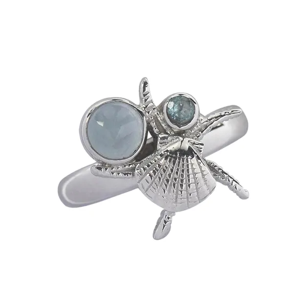 Sea Life" Aquamarine ring, topaz, size 63, rhodiniert | Marco Schreier