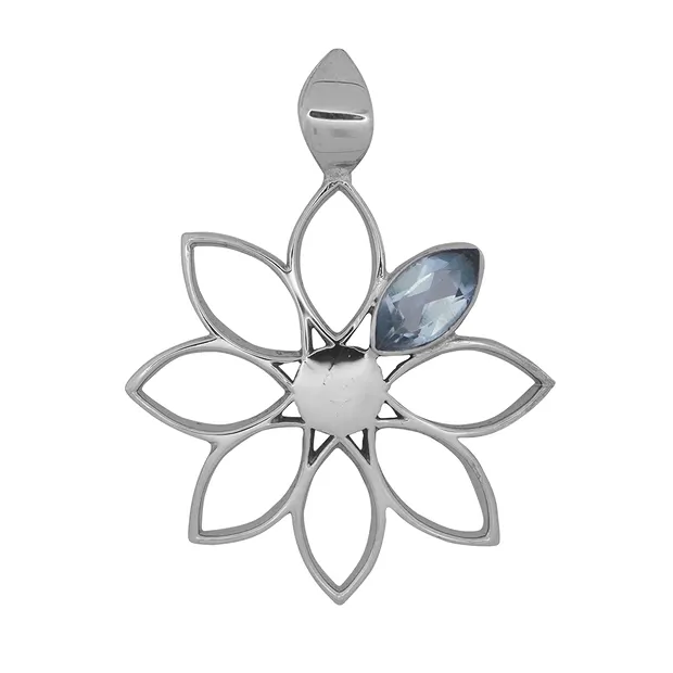 Ring "Blume" Topas blau, Größe 59, rhodiniert | Edelsteine, Heilsteine & Schmuck