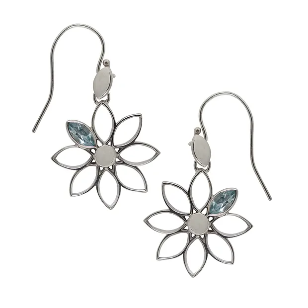 Ring "Blume" Topas blau, Größe 59, rhodiniert | Edelsteine, Heilsteine & Schmuck