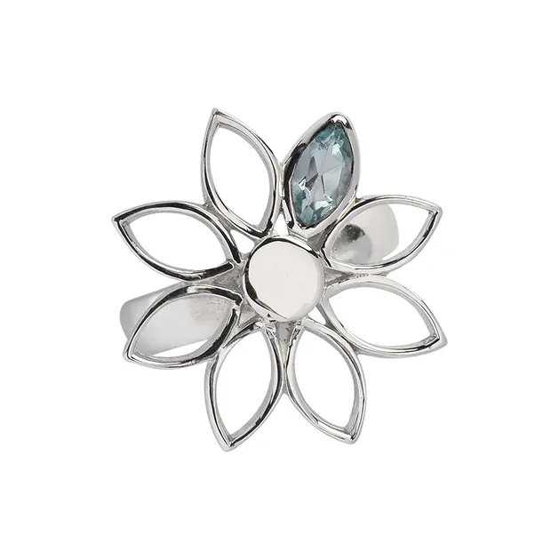 Ring "Blume" Topas blau, Größe 59, rhodiniert | Edelsteine, Heilsteine & Schmuck