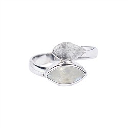 243018210055 Anillo Navette de Labradorita (blanca) (10 x 5mm) facetado, talla 54, rodinado | Marco Schreier