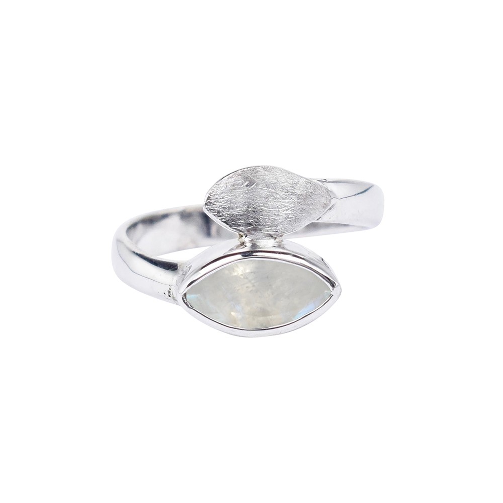 Anello di Labradorite (bianca) sfaccettato (10 x 5 mm), misura 66, rodiato | Marco Schreier