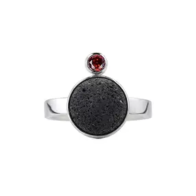 Lava ring (12mm), garnet, size 60, rhodiniert | wholesaler gems & healing stones