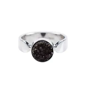 Ring Achat (Druzy schwarz) rund, Größe 60, rhodiniert | Marco Schreier