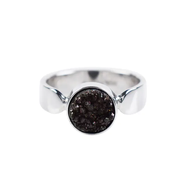 Bague Agate (Druzy noir), ronde, taille 66, rhodiée | Marco Schreier