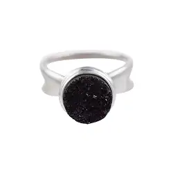 243018210200 Ring Agate Druzy black (dyed) round, size 51, rhodiniert, matted | Marco Schreier