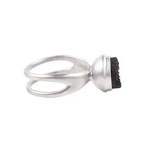 Ring Achat (Druzy schwarz) rund (10mm), Größe 66, rhodiniert, mattiert | Marco Schreier