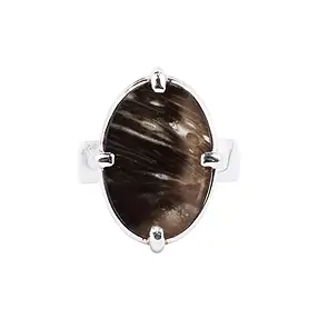 Bague Agate de prairie (fossile végétal) ovale, taille 61, rhodiée | Marco Schreier