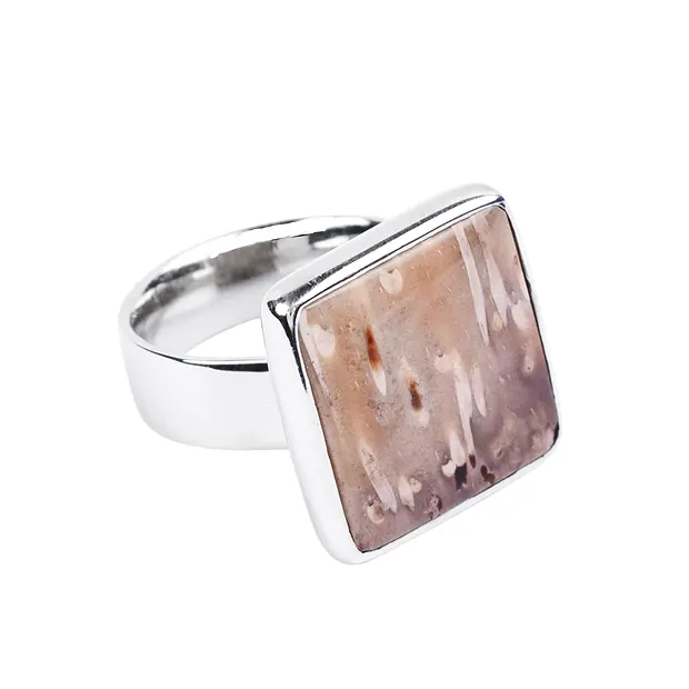 Anillo de madera de palma petrificada, cuadrado, talla 51, rodinado | Marco Schreier