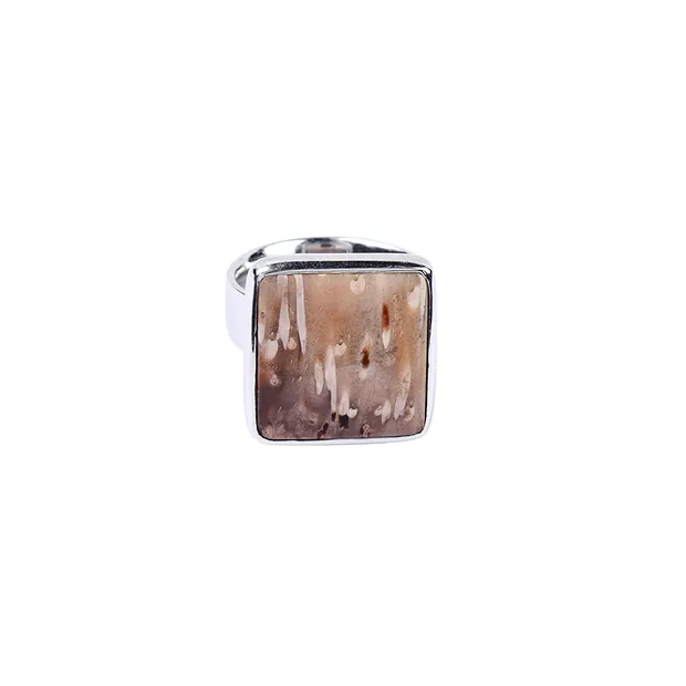 Petrified Palm Wood ring square, size 63, rhodiniert | Marco Schreier
