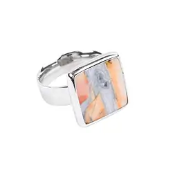 243018210237 Anillo cuadrado de jaspe maligano, talla 54, rodinado | Marco Schreier