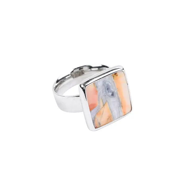 Anillo cuadrado de jaspe maligano, talla 60, rodinado | Marco Schreier