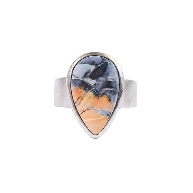 Maligano jasper drop ring, size 54, rhodiniert | gems, healing stones & jewelry