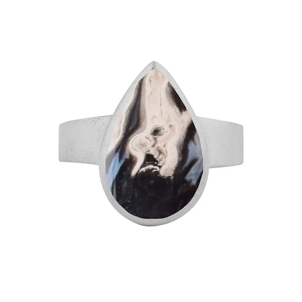 Ring versteinertes Palmholz, Tropfen (19 x 22mm), Größe 54 (17), rhodiniert | Marco Schreier
