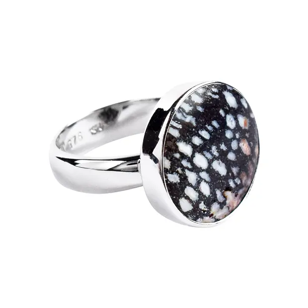 Petrified Palm Wood ring, round, size 51, rhodiniert | Marco Schreier