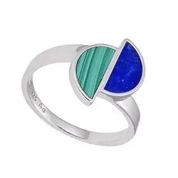 243018220378 Ring Malachit, Lapis Lazuli Halbrunde (11 x 5mm), Größe 66, rhodiniert | Marco Schreier