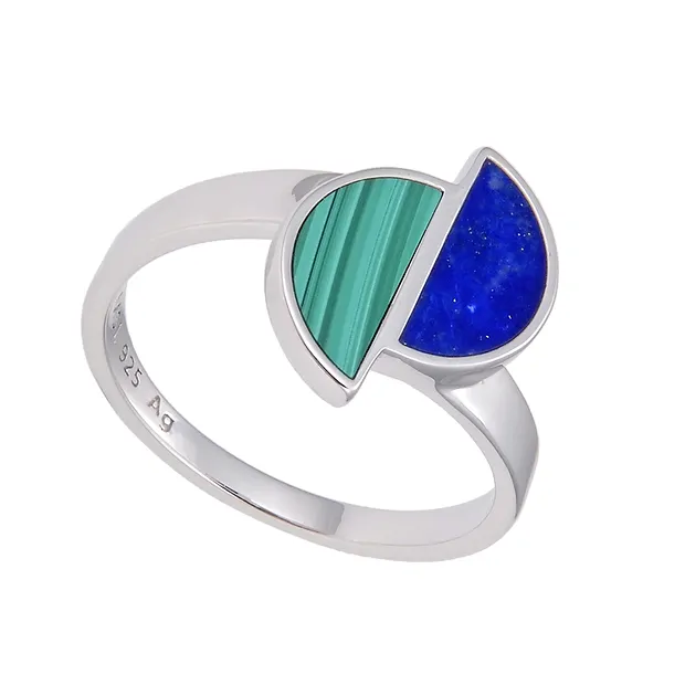 Ring Malachit, Lapis Lazuli Halbrunde (11 x 5mm), Größe 66, rhodiniert | Marco Schreier
