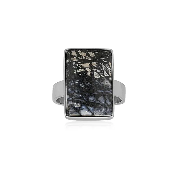 Ring Zebra-Palmholz Rechteck (18 x 12mm), Größe 57 (18), rhodiniert | Marco Schreier